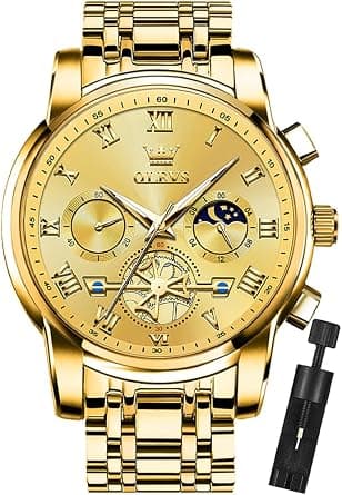 OLEVS Men's Square Analog Quartz Date Stainless Steel Waterproof Luminous Two Tone Wrist Watch on Amazon.ae - Price Tracker