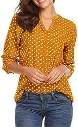 Women's Henley Shirts Polka Dot Print 3/4 Sleeve V-Neck Tops Blouse Casual Office Tunics - Best Deal Finder