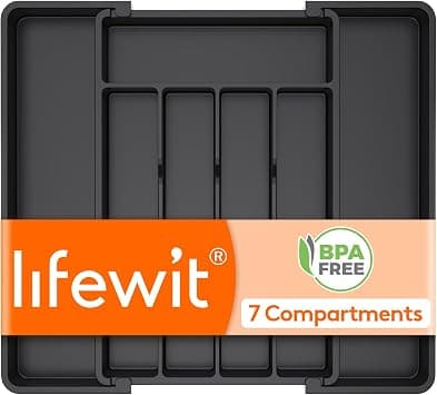 Lifewit Cutlery Tray for Drawers, Cutlery Holder Depth 35 cm, Kitchen Utensil Holder Expandable to 41 cm, Plastic Drawer Insert Cutlery Tray, Kitchen Organiser for Spoons/Forks, Black on Amazon.ae - Price Tracker