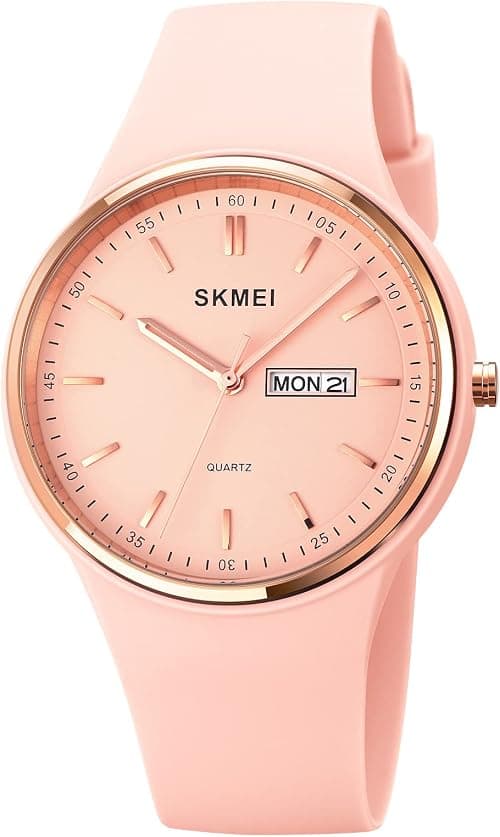 SKMEI Watches for Young Women Lady Sports Silicone Band Big Face Large Waterproof Fashion Casual Simple Quartz Analog Day Date Girls Gift White Wrist Watch on Amazon.ae - Price Tracker
