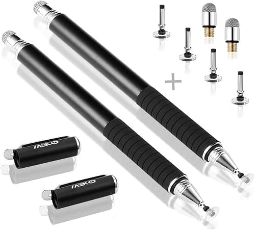 MEKO Universal Stylus,[2 in 1 Precision Series] Disc Stylus Touch Screen Pens for all Capacitive Touch Screens Cell phones, tablets, Laptops Bundle with 6 Replacement Tips - (2 Pcs, Black/Black) على Amazon.ae - متتبع الأسعار