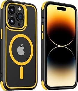 MobNano Magnetic Case For iPhone 13 Pro 6.1-Inch [Support MagSafe Wireless Charging] Shockproof Phone Bumper Cover - Black/Yellow - Best Deal Finder