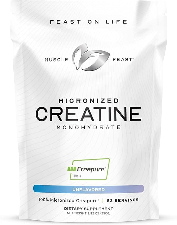 Muscle Feast Creapure - Micronized Creatine Monohydrate Powder | Premium Pre-Workout or Post-Workout | Creatine for Women & Men | Easy to Mix, Vegan, Gluten-Free, Safe and Pure (Unflavored, 250g) on Amazon.ae - Price Tracker