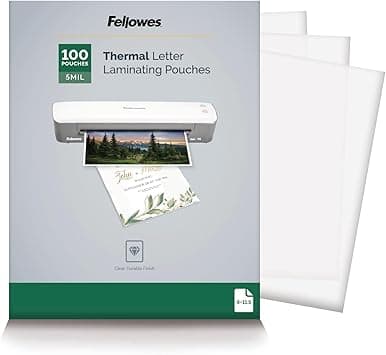 Fellowes Thermal Laminating Pouches, 5mil Letter Size Sheets, 9 x 11.5, 100 Pack, Clear (5743501) - Amazon.ae Price Tracker