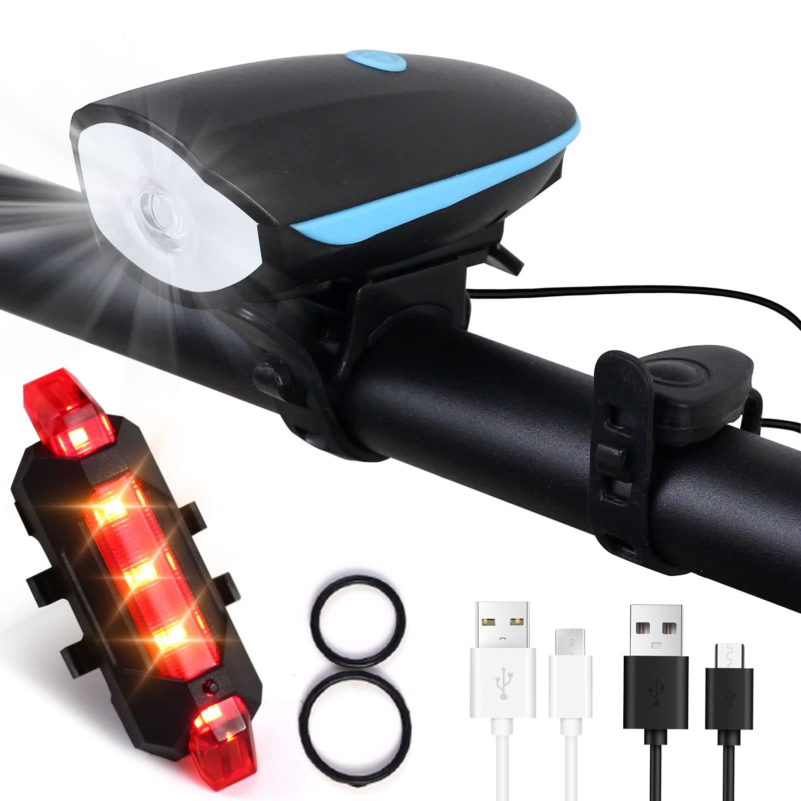 SKY-TOUCH Bike Light Set USB Rechargeable Bycicle LED Accessories Night Cycling Headlight Tail Rear Reflectors for Mountain Bike 4 Lighting Modes, Easy to Install (Blue) on Amazon.ae - Price Tracker