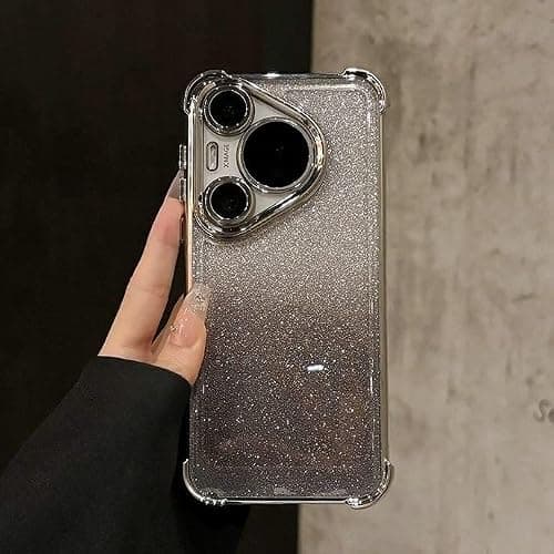 Huawei Pura 70 Ultra Phone Case，Gradient glitter four corner airbags for anti drop, full lens protection, Electroplated，Huawei P70 Ultra/pro/70 transparent Phone cover (Silver, Huawei Pura 70) على Amazon.ae - متتبع الأسعار