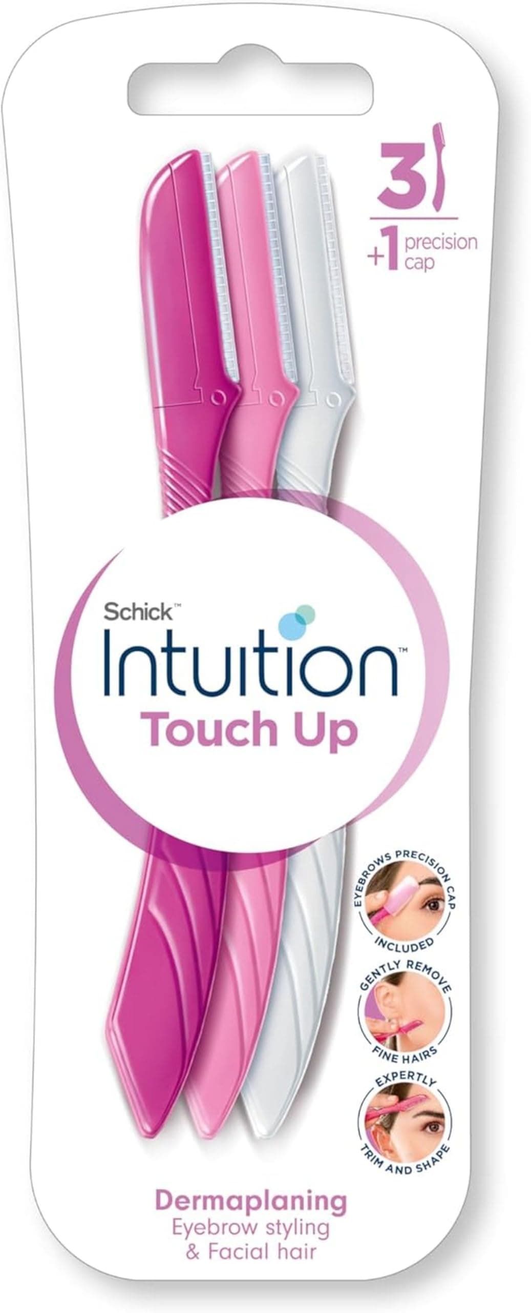 Schick Intuition Touch-Up Dermaplaning Tool With Precision Cover, 3ct | Face Razor for Women, Eyebrow Trimmer, Facial Hair, Peach Fuzz Remover on Amazon.ae - Price Tracker