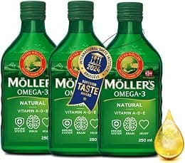 Möller's Omega 3 Cod Liver Oil | Dietary Supplement with EPA, DHA, Vit A, D and E | High Purity Natural | 165 Year Old Brand | Superior Taste Award | Neutral Taste | 250 ml x 3 - دليلك لأفضل العروض