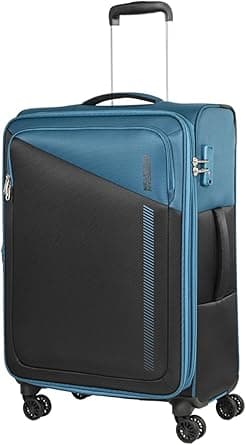 American Tourister Dashway Suitcase, Check-In Size 70 cm / 26 inch, 4 Wheels, Soft Top, Polyester, Corsair Blue/Black|TSA Lock|Expandable|Inner Mesh Pocket|Security Zipper - 3 Years Global Warranty on Amazon.ae - Price Tracker