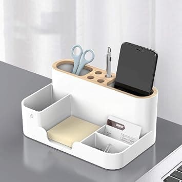COOLive Desk Organizer Stationary Storage Holders Pen-Pencil, Sticky Note, Mobail, Remote, visiting card, Paperclip stand Multi-Functional Study Table Desk Accessories Stand for Home (White) على Amazon.ae - متتبع الأسعار