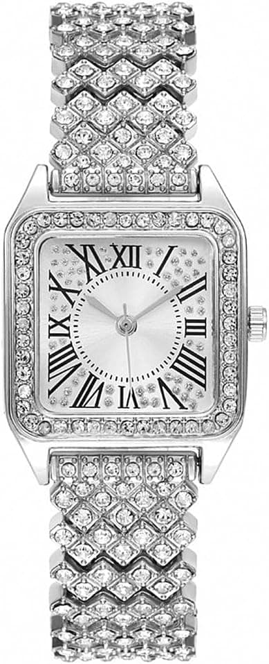 MINILUJIA Luxury Women's Quartz Analog Artificial Diamond Shining Bling Starry Sky Square Dial Dress Wrist Watches, silver, Luxury on Amazon.ae - Price Tracker