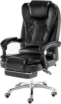 Ergonomic Office Chair with Footrest, PU Leather Reclining 90°–135° High-Back Executive Chair for Home & Office, Adjustable Height, Lumbar Support (Black), كرسي مكتب مريح مع مسند قدم بني on Amazon - Best Deal Finder