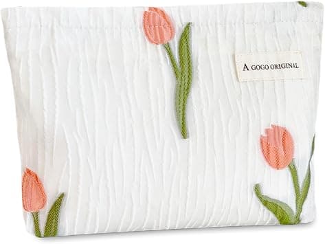 STARDW Aesthetic Makeup Bag for Women Travel Toiletry Bag Large Capacity Makeup Organizer Bag Floral Cosmetic Bags Zipper Pouch (Tulip White), Tulip White, Large Capacity Aesthetic Makeup Bags Zipper - Best Deal Finder