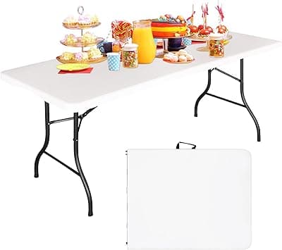 MOMENT Foldable Lightweight Trestle Outdoor Camping Tables, Heavy Duty Plastic Outdoor Folding Picnic Table, Folding Trestle Table For BBQ Party, Folds in Half with Carry Handle, White (180x75cm) - Amazon.ae Price Tracker