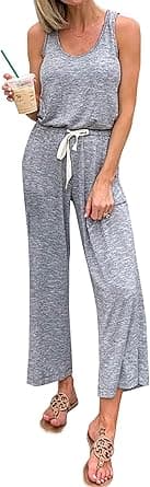 PRETTYGARDEN Women's Casual Sleeveless Solid Jumpsuit Crewneck Drawstring Waist Stretchy Long Pants Romper on Amazon.ae - Price Tracker