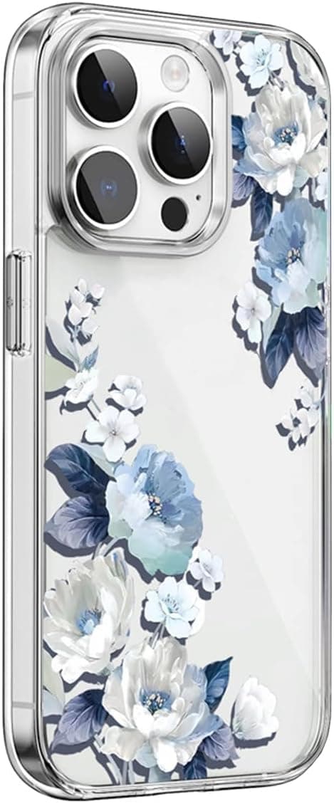 Clear Case for iPhone 13 Pro, Women Floral Pattern Design Shockproof TPU Bumper Phone Case for iPhone 13 Pro Flowers Protective Phone Case (Blue, 13 Pro) on Amazon.ae - Price Tracker