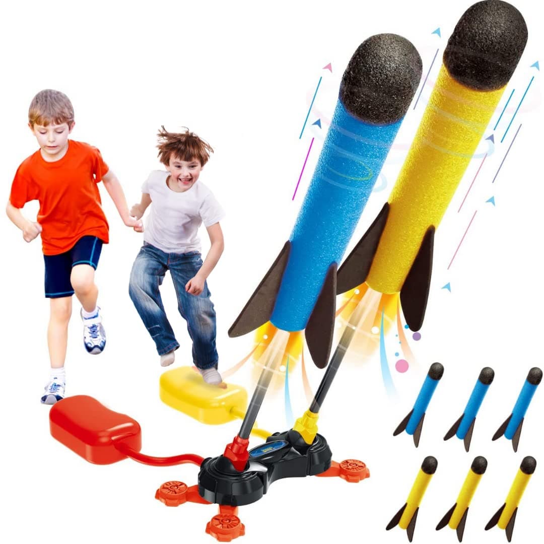 PLUMO PLUMOToys Dual Stomp Rocket Launcher Toy for Kids| Stomp Kids Foam Rockets With 6 Foam Rockets |Shoots Up to 100 Feet|Gift Toys for 3 4 5 6 7 8 9 10 11 Year Old Boys Girls on Amazon.ae - Price Tracker