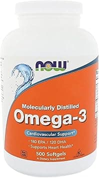 Now Foods Omega-3 1000mg Fish Oil | Molecularly Distilled with 180 EPA & 120 DHA for Cardiovascular Support & Heart Health | 500 Softgels on Amazon.ae - Price Tracker