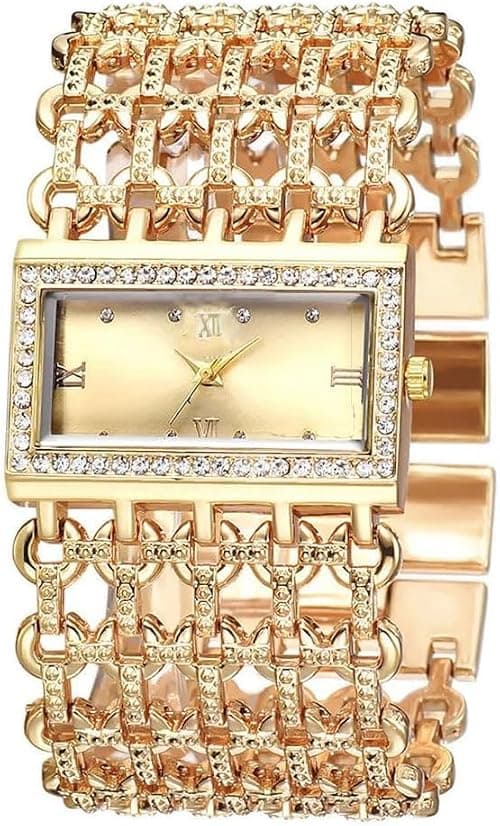 Luxury Rectangular Dial Cuff Bracelet Watch for Women - Elegant Analog Quartz Wristwatch Gifts for Ladies على Amazon.ae - متتبع الأسعار
