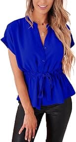 Womens Button Down Blouses Casual Peplum Summer Tops Dressy Chiffon Work Blouse - Best Deal Finder