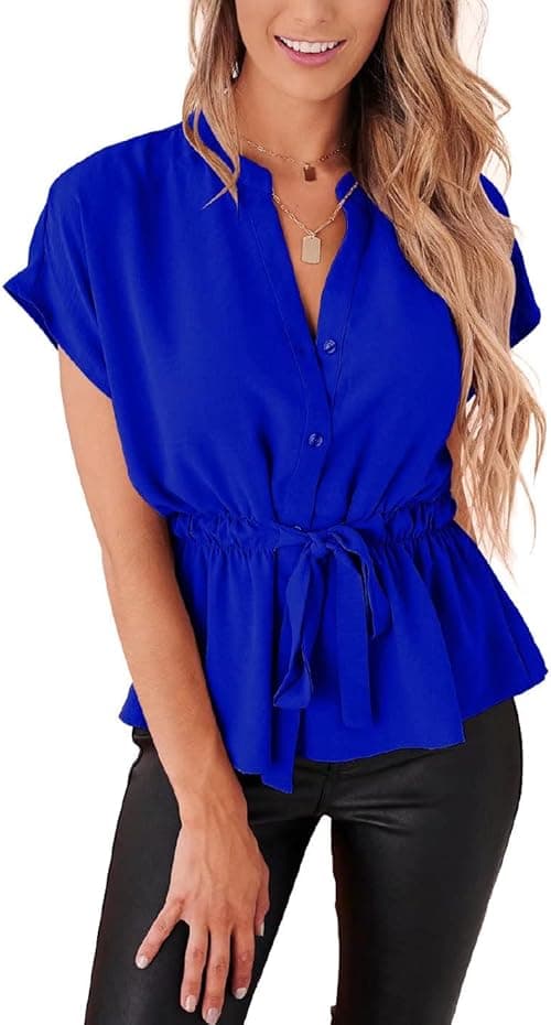 Womens Button Down Blouses Casual Peplum Summer Tops Dressy Chiffon Work Blouse on Amazon.ae - Price Tracker