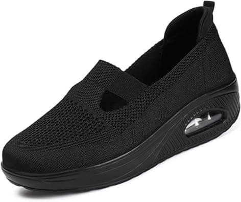 Women Nurse Platform Air Cushion Walking Sneakers Breathable Mesh Orthopedic Diabetic Wedge Slip Ons Mary Jane Toning Rocker Work Shoes - متتبع أسعار Amazon.sa