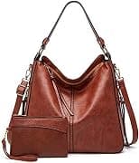 Women's PU Leather Tote Bag with Adjustable Shoulder Strap (Brown) - Best Deal Finder