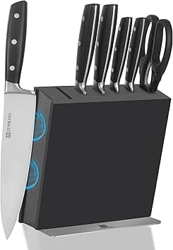 Knife Set, 7 Piece Sharp Chef Knife Set with Solid Wood Block, Unique One-Sided Magnetic Design, Full-tang Stainless Steel Knife Block Set for Home and Restaurants, Classic Elegant Black on Amazon.ae - Price Tracker