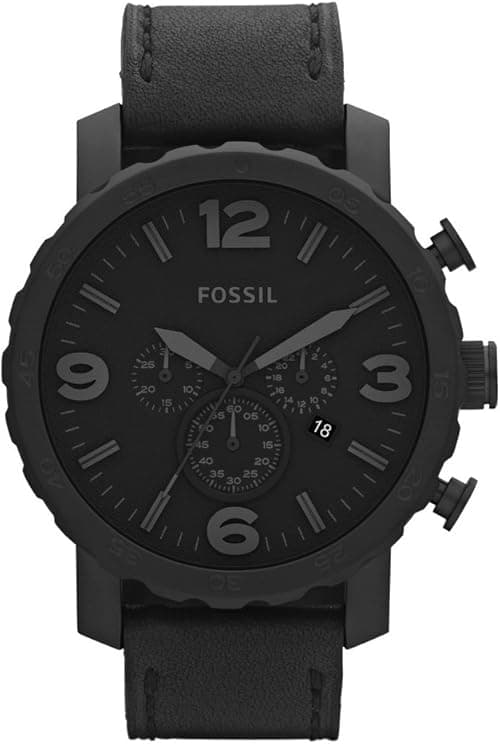 Fossil Nate Chronograph Black Leather Mens Watch JR1354, Black, bracelet on Amazon.ae - Price Tracker