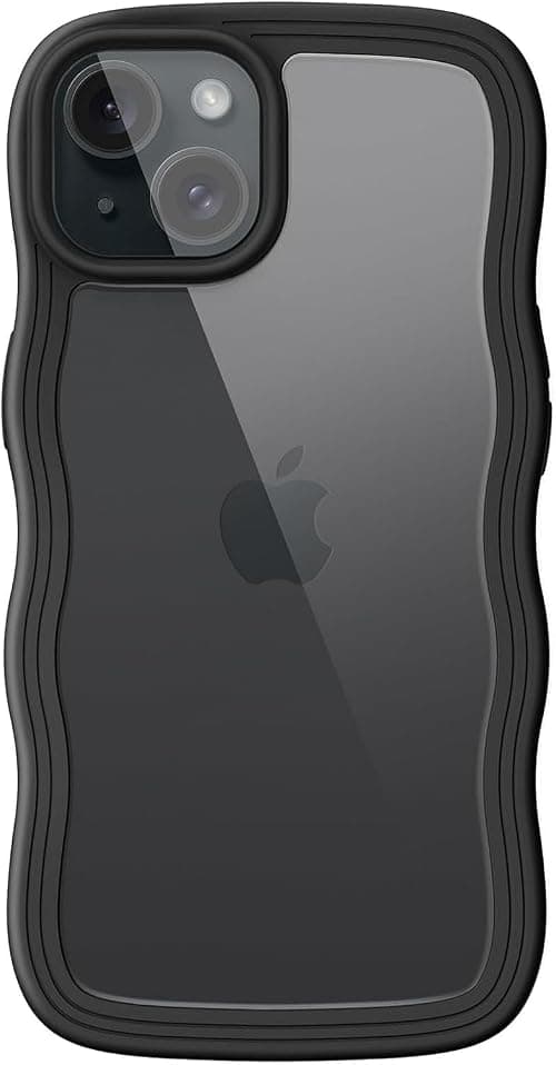 Cute Case for iPhone 15 and 15plus, Wave Frame Curly Shape Shockproof Phone Cover for Women and Girls, Clear Scratch-Resistant Back (Black, IPhone 15plus) على Amazon.ae - متتبع الأسعار