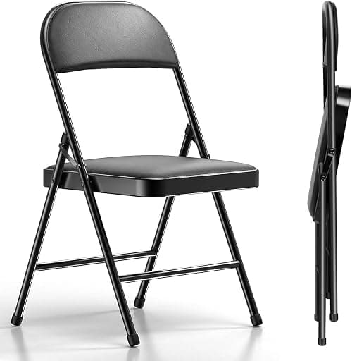 MOMENT Folding Chair with Padded Cushion Seat and Backrest, Metal Frame Foldable PU Portable Chairs for Home Dinning Office Balcony Patio Outdoor Fishing, Black on Amazon.ae - Price Tracker