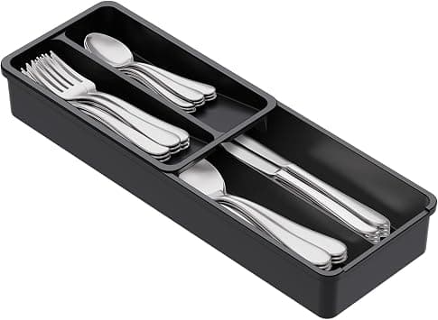 Lifewit Compact Silverware Organizer for Kitchen Drawer, Narrow Flatware Tray Holder, Plastic Cutlery Spoons, Forks and Knives Storage, Black, 1 Pack on Amazon.ae - Price Tracker