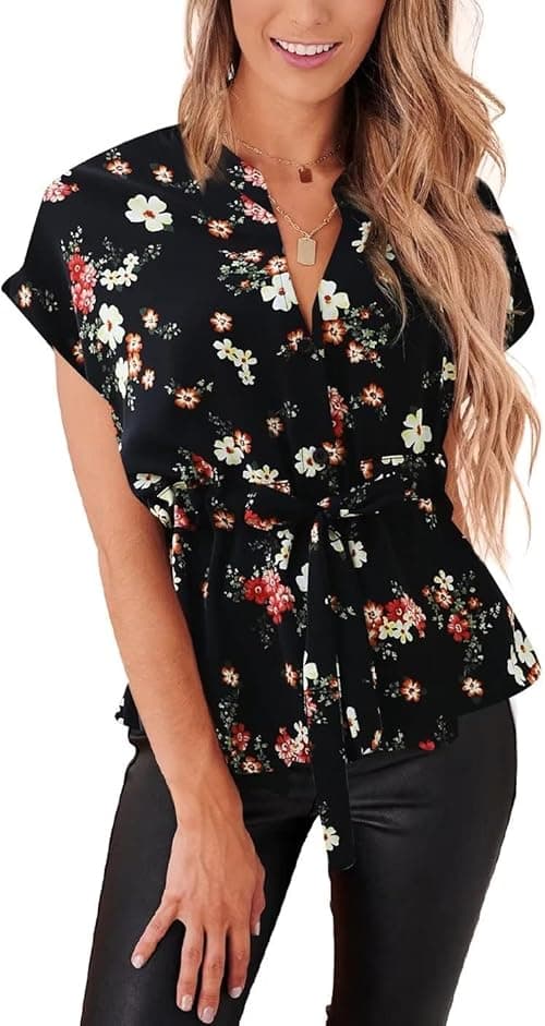 Womens Button Down Blouses Casual Peplum Summer Tops Dressy Chiffon Work Blouse on Amazon.ae - Price Tracker