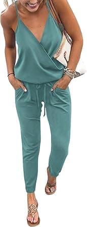 PRETTYGARDEN Women's Summer Casual Deep V Neck Short Sleeve Wrap Drawstring Waist Jumpsuit Romper on Amazon.ae - Price Tracker