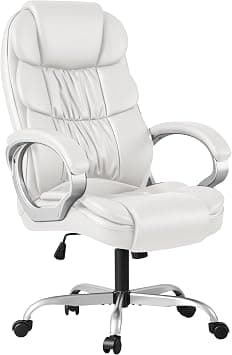 Homall Office Chair High Back Computer Desk Chair, PU Leather Adjustable Height Modern Executive Swivel Task with Padded Armrests and Lumbar Support (White) on Amazon.ae - Price Tracker