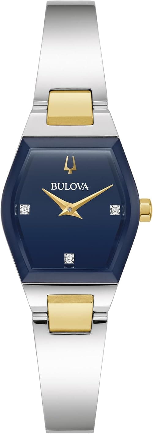 Bulova Ladies Modern Gemini Diamond Silver and Gold Stainless Steel Watch,Tonneau Shape Blue Dial, Model: 98P218 on Amazon.ae - Price Tracker