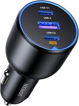 UGREEN 130W Car Charger Fast Charging for Laptop,3Ports USB Car Adapter | fast charge for MacBook&laptops, Charge 3 devices simultaneously,Intelligent safety protection,for long road trips - متتبع أسعار Amazon.sa