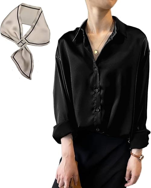 Pantete Womens Satin Silk Button Down Shirt Long Sleeve Casual Office Blouse Top Breathable & Silky on Amazon.ae - Price Tracker