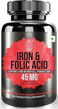 Noble Nature Iron with Folic Acid & Spinach Extract Supplement - 120 Tablets | Iron, Zinc, Vitamin C, Folic Acid & Vitamin B12 | on Amazon.ae - Price Tracker