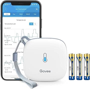 مقياس للحرارة والرطوبة بتقنية WiFi، حساس ذكي لدرجة الحرارة والرطوبة مع تنبيه بواسطة اشعارات على التطبيق وتخزين بيانات مجاني لمدة عامين وجهاز تحكم عن بعد لاسلكي، من جوفي - متتبع أسعار Amazon.sa
