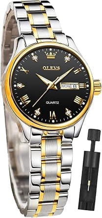 OLEVS Ladies Watch Japanese Quartz Rose Gold Stainless Steel Mesh Strap Diamond Luxury Dress Waterproof Luminous Bracelet Sets on Amazon.ae - Price Tracker