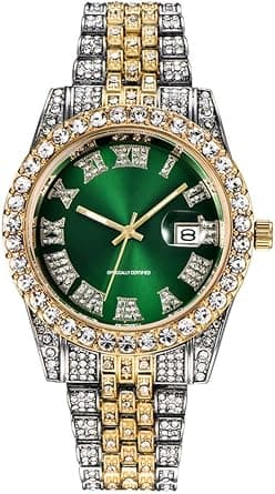 Hip Hop Watches for Men Iced-Out Bling Diamond Luxury Quartz Watches with Date - Best Deal Finder