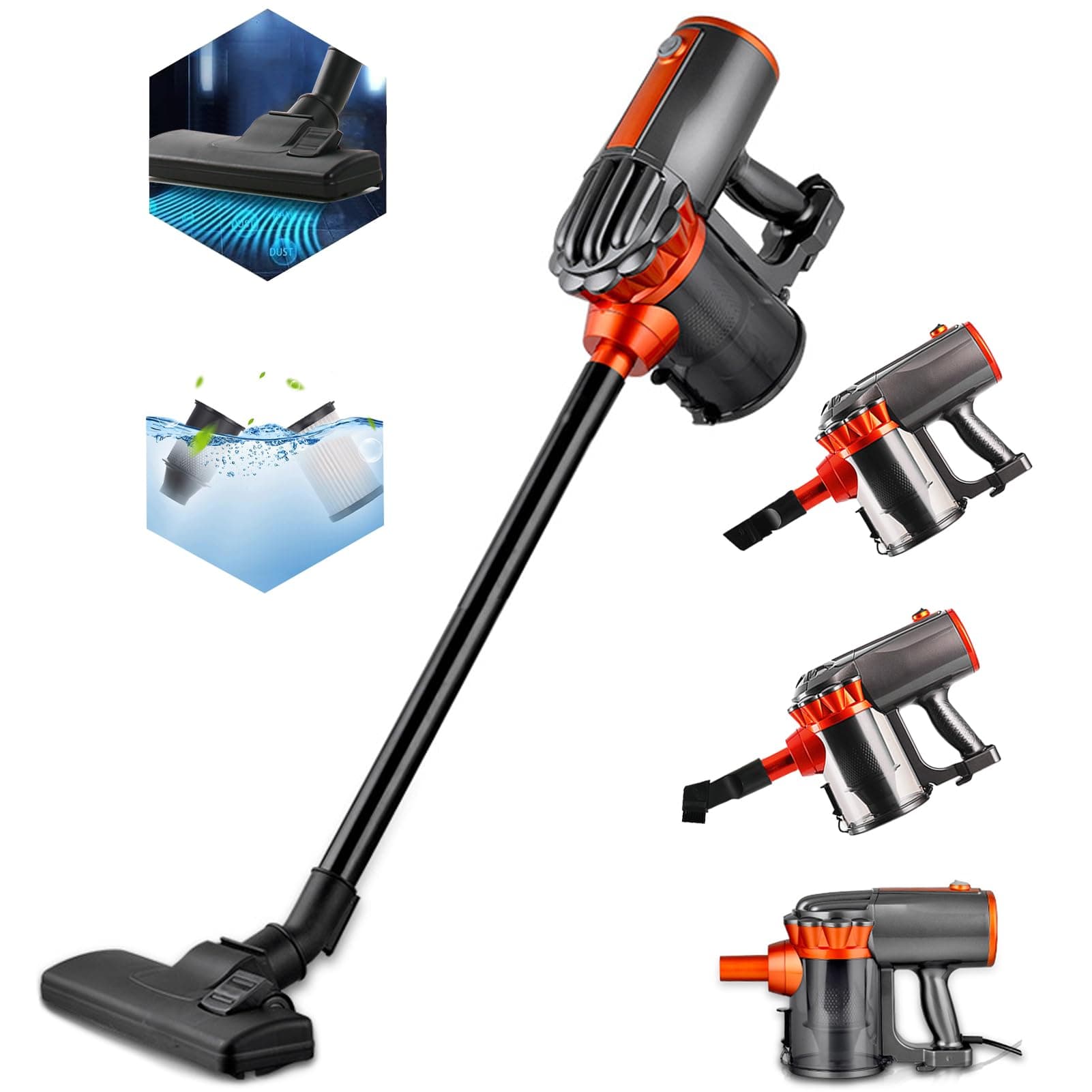 18000Pa Handheld Vacuum Cleaner, Home Stick Vacuum Cleaner Corded, Adjustable Lightweight 3 in 1 Vacuum with HEPA Filter, Strong Suction,600W 1.5L For Pet/Car/Household Hard wood Floor Carpet on Amazon.ae - Price Tracker