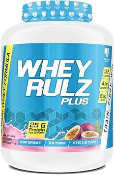 Whey Rulz Plus Passion Fruit Whey Protein Powder 5lb | 25g Protein per 66 Ser | Supports Lean Muscle, Strength & Energy | Low-Calorie 129 Calories, Essential Nutrients | Ideal for Pre/Post-workouts على Amazon.ae - متتبع الأسعار