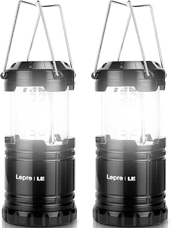 Lepro LED Camping Lanterns Battery Powered, Collapsible, IPX4 Water Resistant, Super Bright, Outdoor Portable Lights for Emergency, power outage flashlight survival kit (2 Packs) on Amazon.ae - Price Tracker