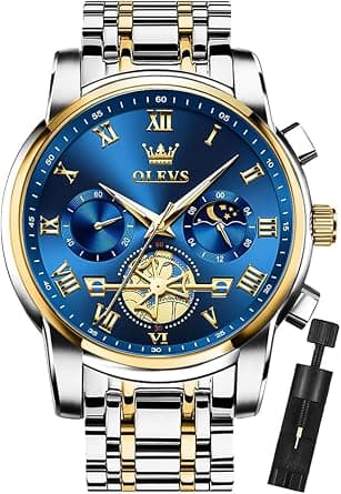 OLEVS Men's Square Analog Quartz Date Stainless Steel Waterproof Luminous Two Tone Wrist Watch - Amazon.ae Price Tracker
