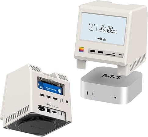 M5 Retro Docking Station for Mac mini M4, 5" HD Display, 10Gbps M.2 NVMe SSD Enclosure, SD/Micro SD Card Reader 4.0, 4X USB-A, 1x USB-C (10Gbps), 3.5mm Headphone Jack on Amazon.ae - Price Tracker