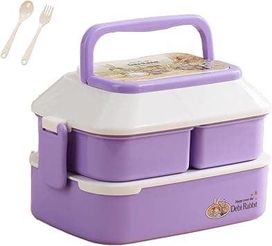 Bento Lunch Box 1.5L, 2 Layer 3 Compartments Bento-Style Kids Lunch Box, Leak Proof Snack Boxes with Cutlery for School Office Camping (Purple) على Amazon.ae - متتبع الأسعار