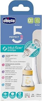 Chicco Perfect 5 Feeding Bottle 150ml Slow Flow 0m+ Silicone, Yellow - Best Deal Finder