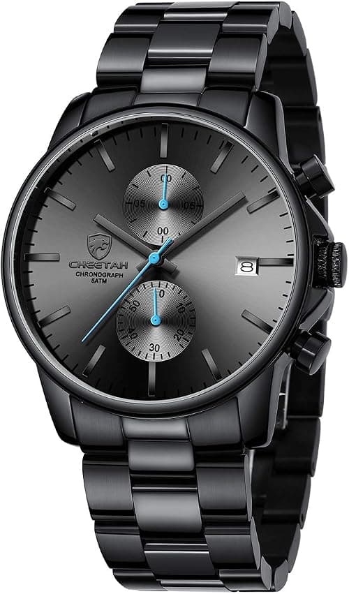 GOLDEN HOUR Fashion Business Mens Watches with Stainless Steel Waterproof Chronograph Quartz Watch for Men, Auto Date على Amazon.ae - متتبع الأسعار